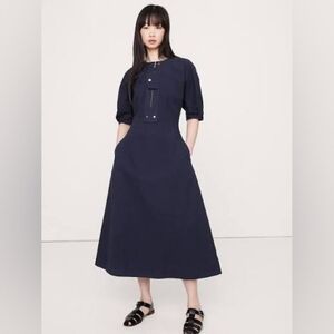 NWT Banana Republic Stretch-Cotton Twill Utility Midi Dress Navy Blue